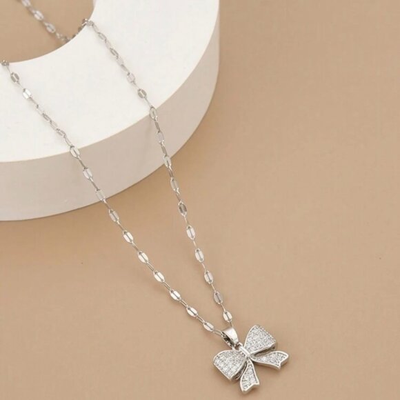 Full Rhinestone Bowknot Stainless Steel Women's Pendant Necklace - Picture 4 of 8